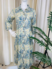 BLUE & BEIGE PAISLEY PRINT DRESS WITH TIE (SU 614)