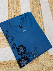 INDIGO BLUE WITH BLACK FLORAL KURTHI TOP (SU 627)