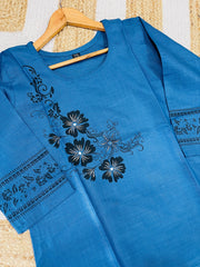 INDIGO BLUE WITH BLACK FLORAL KURTHI TOP (SU 627)