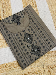 BIEGE GRAY WITH BLACK ART PRINT MIRROR WORK KURTHI (SU  626)