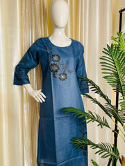 INDIGO BLUE WITH BLACK FLORAL KURTHI TOP (SU 627)