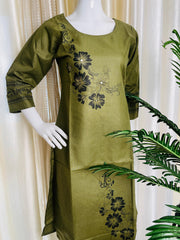 OLIVE GREEN WITH BLACK FLORAL PRINT KURTHI (SU 627)
