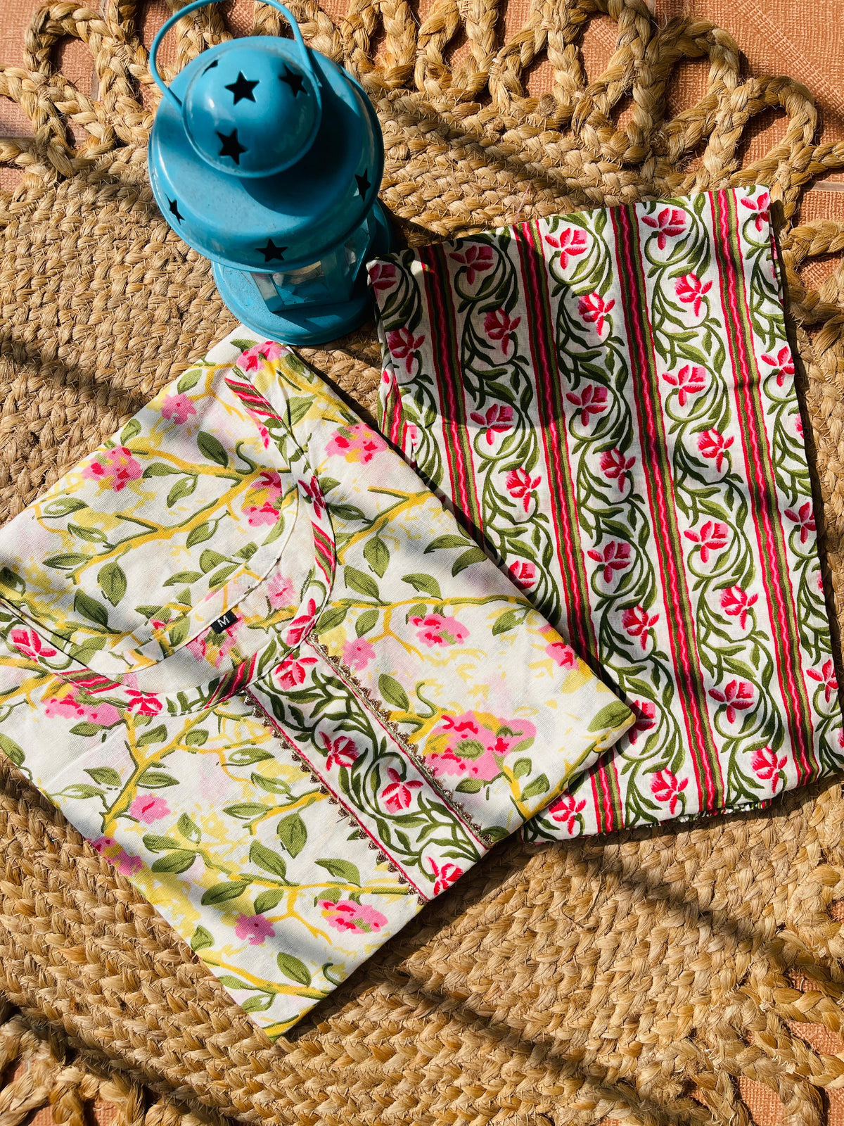 ROSE & GREEN LEAF PRINTED KURTHI SET (SU 618)