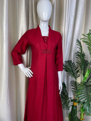 RED V COLLAR NECK ALINE TOP (SU 625)