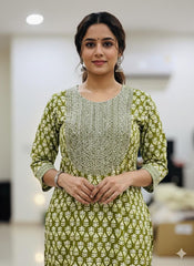 LIGHT GREEN  WITH SEQUENCE WORK KURTHI SET (SU 639)