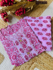PINK FLORAL PRINT WITH WOODEN BUTTON KURTHI SET ((SU 647)