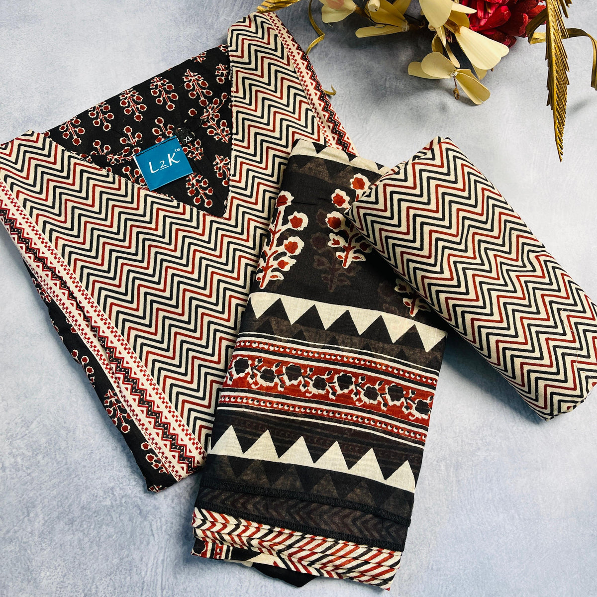 BLACK AJRAKH PRINTED KURTA SET (SU 420)