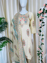 CREAM FLORAL PINK & BLUE PRINT 3 PIECE SET (SU 388)