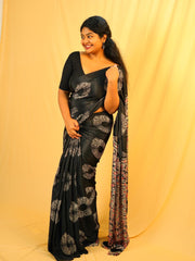 BLACK SEMI MODAL ROUND PRINT SAREE (SU 579)