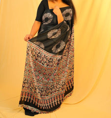 BLACK SEMI MODAL ROUND PRINT SAREE (SU 579)