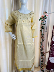 TISSUE ROUND NECK MIRROR WORK KURTHI (SU 49)