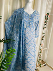 SKY BLUE COTTON V NECK 3 PIECE SET