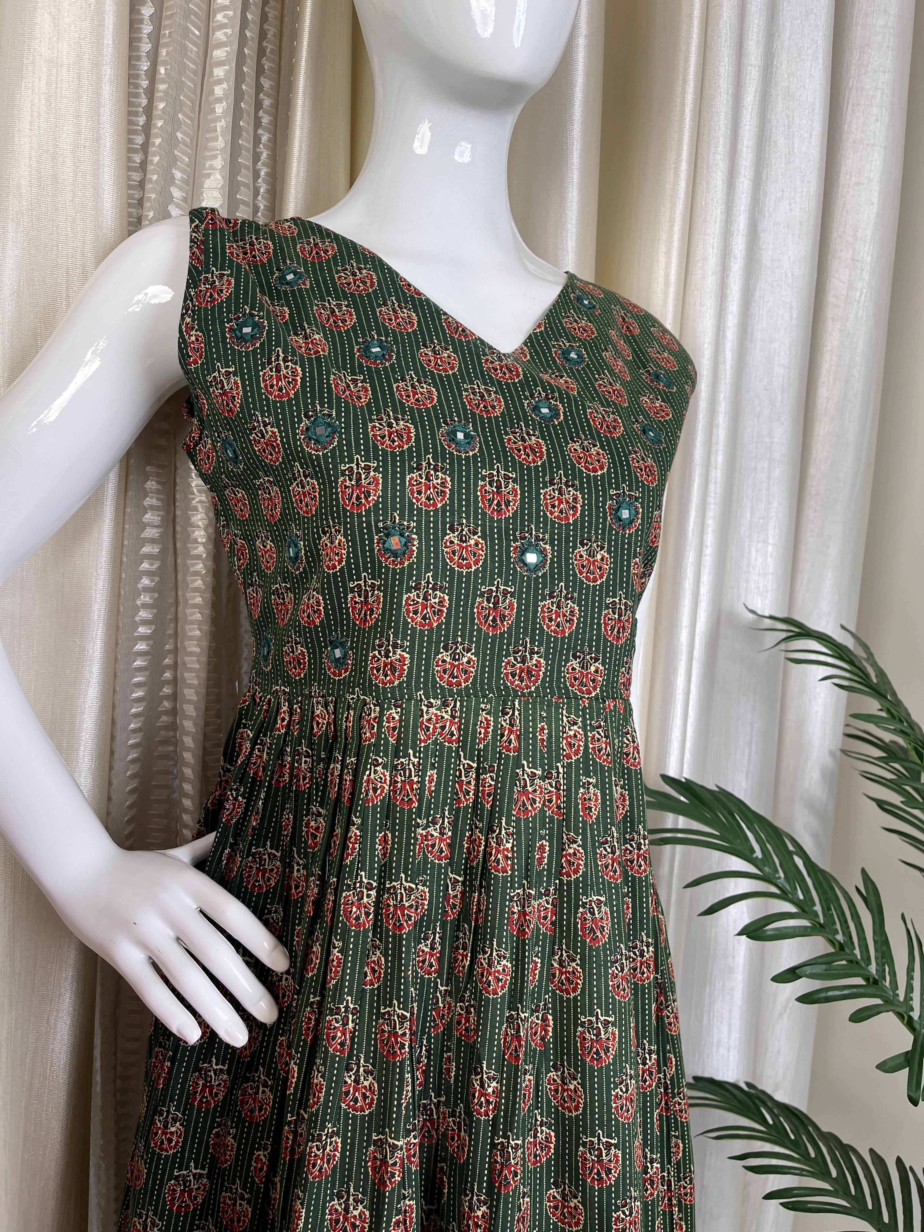 DARK GREEN MIRROR WORK DRESS (SU 392) – SimplyUnni