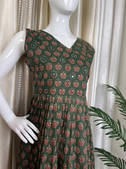 DARK GREEN MIRROR WORK DRESS (SU 392)