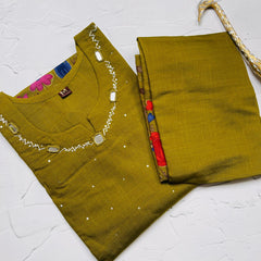 OLIVE FLORAL MIRROR NECK CO ORD SET (SU 664)