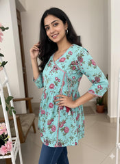 TURQUIOSE ROSSETTE SHORT KURTHI (SU 673)