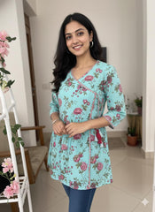 TURQUIOSE ROSSETTE SHORT KURTHI (SU 673)