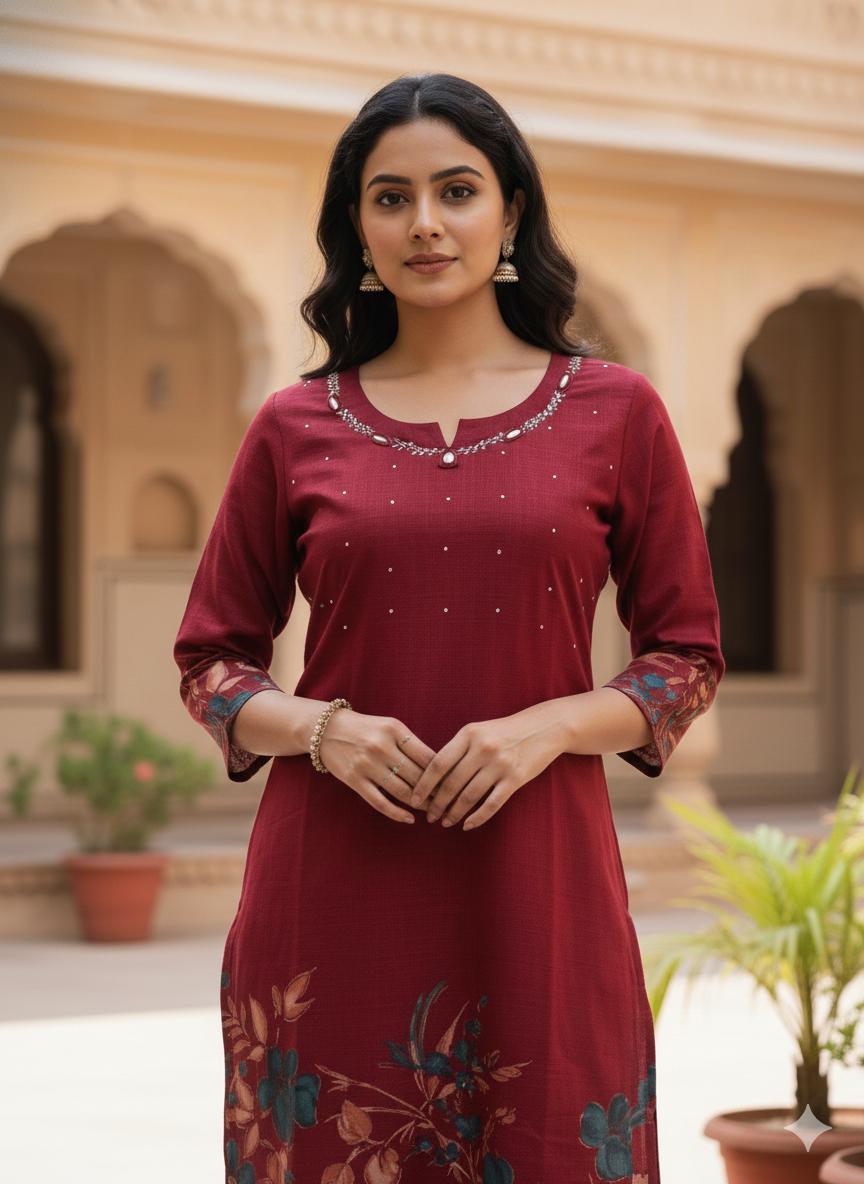 MAROON FLORAL GRACE KURTHI SET (SU 670)