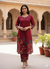 MAROON FLORAL GRACE KURTHI SET (SU 670)