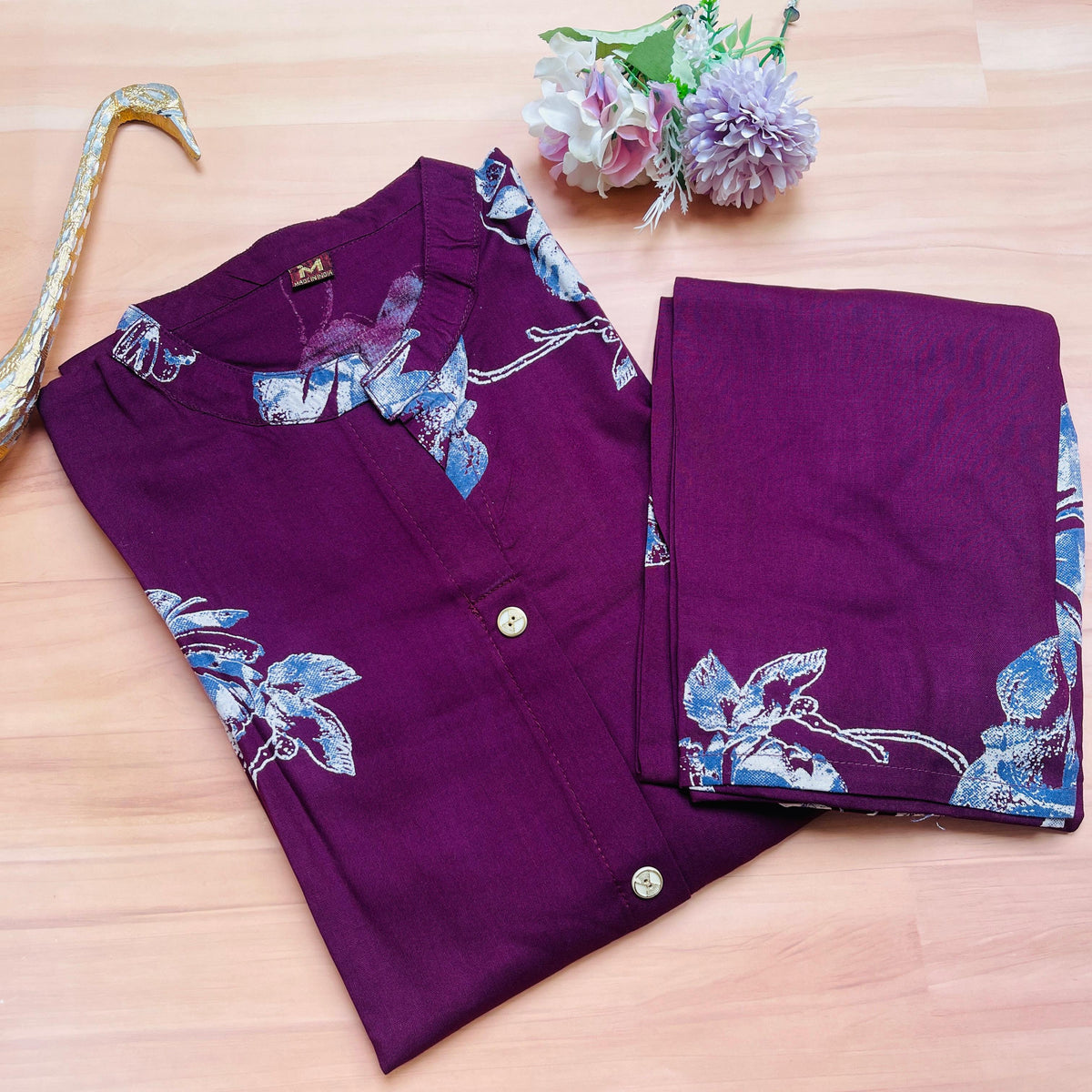 BERRY FLORAL BUTTON DOWN CO ORD SET (SU 666)