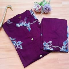 BERRY FLORAL BUTTON DOWN CO ORD SET (SU 666)