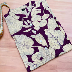 EARTHY LEAF PRINT BUTTON NECK SHORT KURTHI (SU 669)