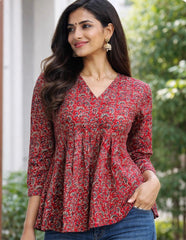 AJRAKH PRINT MAROON SHORT KURTHI (SU 682)