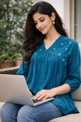 TEAL BLOSSOM FLARED SHORT KURTHI (SU 685)