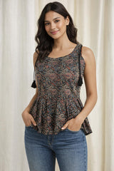 BLACK KALAMKARI SHORT TOP WITH TIE (SU 675)