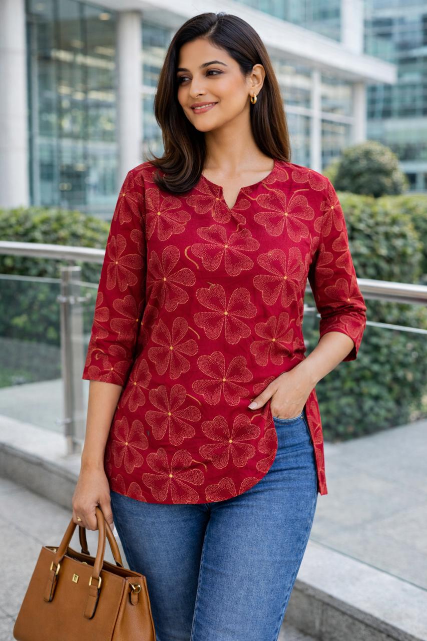 MAROON BLOSSOM SHORT KURTHI (SU 681)