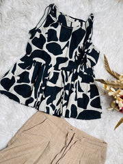 BLACK IVORY SHADOW SHORT TOP  WITH TIE (SU 683)
