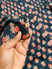 BLACK WITH MAJENTA FLORAL SHORT KURTHI (SU 684)