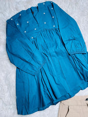 TEAL BLOSSOM FLARED SHORT KURTHI (SU 685)