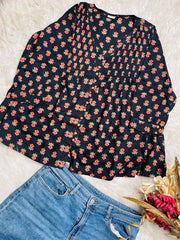 BLACK WITH MAJENTA FLORAL SHORT KURTHI (SU 684)