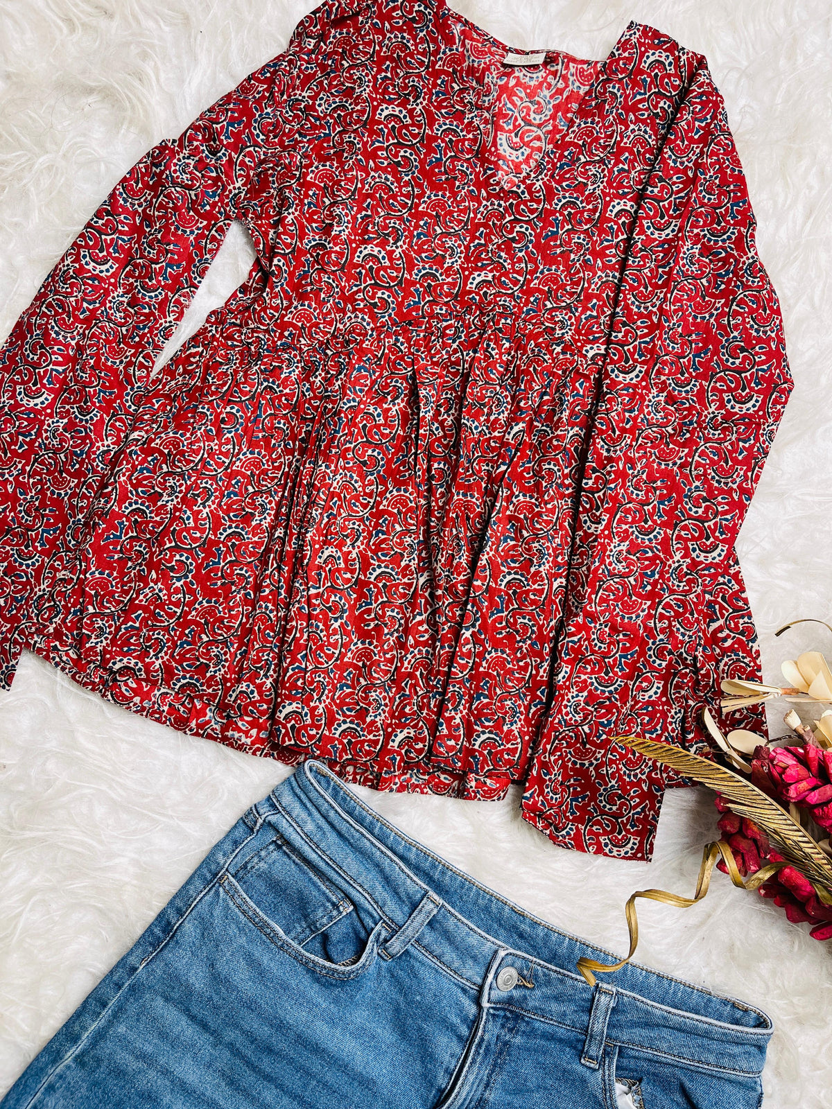 AJRAKH PRINT MAROON SHORT KURTHI (SU 682)