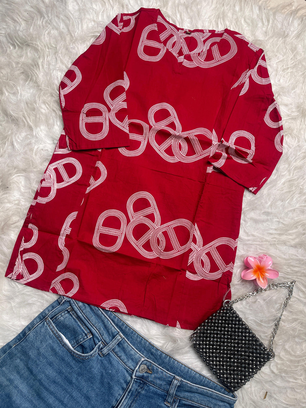 RED LOOP ART SHORT KURTHI (SU 688)