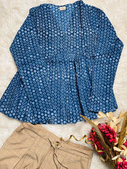 BLUE WITH WHITE POLKA PRINT SHORT KURTHI (SU 695)