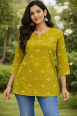 GREEN WITH DOT BLOOM SHORT KURTHI (SU 689)