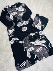 BLACK WITH WHITE DESIGNS CO ORD SET (SU 703)