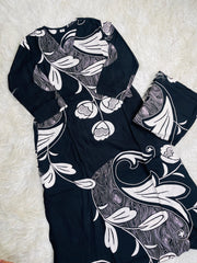 BLACK WITH WHITE DESIGNS CO ORD SET (SU 703)