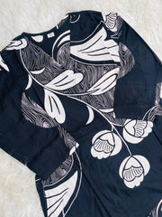 BLACK WITH WHITE DESIGNS CO ORD SET (SU 703)