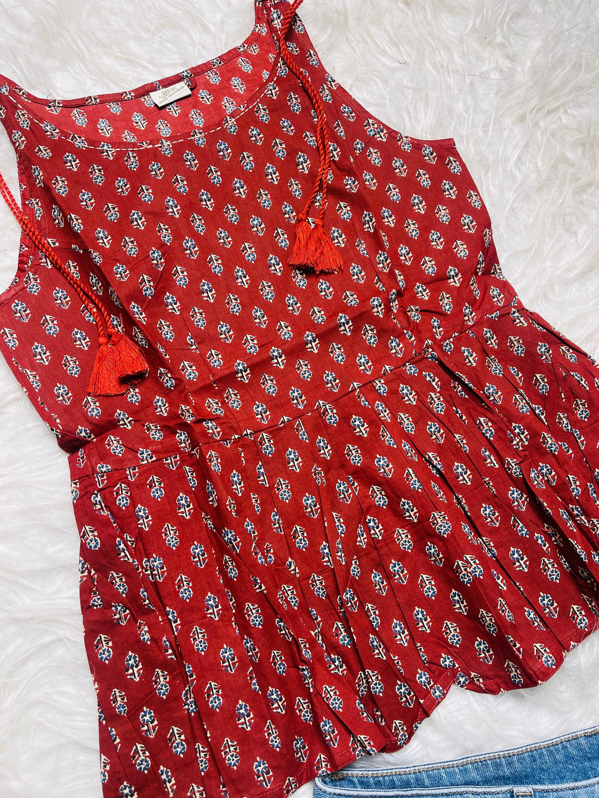 MAROON AJRAKH SHORT KURTHI WITH TIE (SU 694)