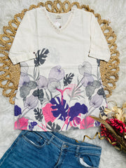 VOILET WITH ROSE TROPICAL KHADI SHORT KURTHI (SU 693)