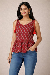 MAROON AJRAKH SHORT KURTHI WITH TIE (SU 694)