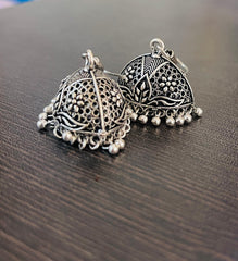 OXIDISED TEMPLE TALE JHUMKA EARRINGS (SJ 107)