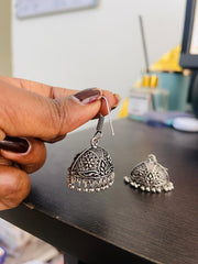 OXIDISED TEMPLE TALE JHUMKA EARRINGS (SJ 107)