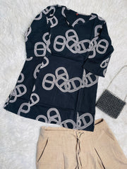 BLACK WITH WHITE LOOP DESIGN SHORT KURTHI (SU 704)
