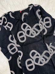 BLACK WITH WHITE LOOP DESIGN SHORT KURTHI (SU 704)