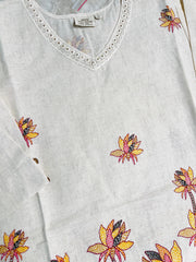 OFF WHITE WITH MULTI COLOUR FLORAL KHADI SHORT KURTHI (SU 705)