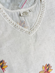 OFF WHITE WITH MULTI COLOUR FLORAL KHADI SHORT KURTHI (SU 705)